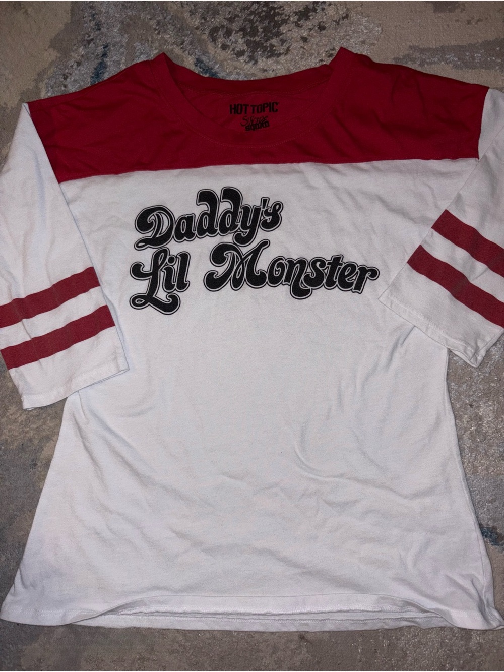 Hot Topic White & Red 'Daddy's Lil Monster' Baseball Tee for Kids